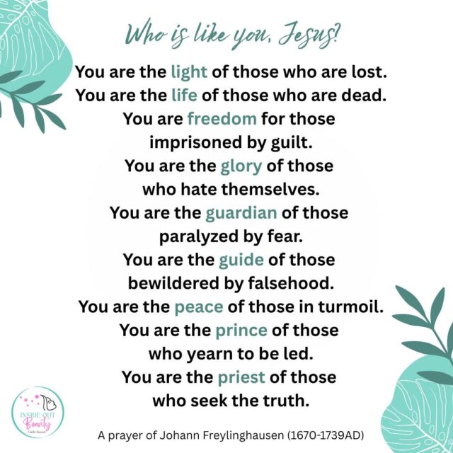 Friends, we’re walking this Lenten road together—and this week, we’re LOOKING FOR Jesus as we approach Good Friday and Easter. 

This prayer from centuries ago reminded me of just how much we need Him.

Just pause and reflect on who He is:

Light for the lost
Life for the weary
Freedom from guilt
Glory in our shame
Peace in our turmoil
Truth when we’re confused

Isn’t that exactly what our souls need?

If you’re feeling a little lost, burdened, or broken this week—you’re not alone. Let’s keep looking for Jesus together. He’s not hiding. He’s waiting… with glory and grace.