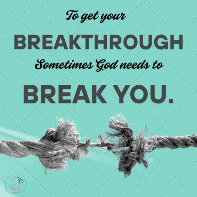“To get your breakthrough, sometimes God needs to break you.”

At first glance, that quote might feel a little harsh, right? I know it did for me.
Why would a loving God want to break me?

But as I sat with it, I realized something: spiritual brokenness isn’t the same as being discarded, destroyed, or defeated. In fact, brokenness in the Bible is often the very doorway to healing, freedom, and renewal.

You see, God doesn’t break us to hurt us—He breaks us to heal us.
He breaks us open, not apart.

He lovingly removes what we cling to—fear, shame, doubt, pride, self-reliance—so that we can finally fall into His arms, empty and open to receive His grace.

Psalm 51 is David’s heart-cry from a place of deep brokenness. After moral failure and personal shame, he doesn’t try to clean himself up for God. He doesn’t offer empty sacrifices or polished performances. He simply offers a contrite heart.

“The sacrifices of God are a broken spirit; a broken and contrite heart you, God, will not despise.” (Psalm 51:17)

That’s what God wants. Not our perfection. Not our pretending. Just us.

Because in our brokenness, we are most ready for a breakthrough.

When we finally surrender our strength, He gives us His.
When we lay down our striving, He lifts us up with mercy.
When we stop performing, He meets us with presence.

So if you feel like something is breaking right now—maybe it’s your plans, your pride, your control—what if that’s not the end?
What if it’s the beginning?

God is not breaking you down…He’s breaking you open for something new.

A fresh start.
A tender heart.
A holy breakthrough.

Let Him do what only He can. He’s not done with you. He’s just getting started.